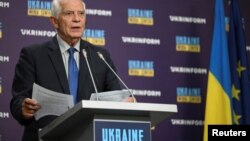 Жозеп Боррель выступает в Киеве, Украина, 1 октября 2023 года