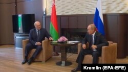 RUSSIA -- Belarusian President Alyaksandr Lukashenka meets with Russian President Vladimir Putin in the Black Sea resort of Sochi, September 14, 2020 